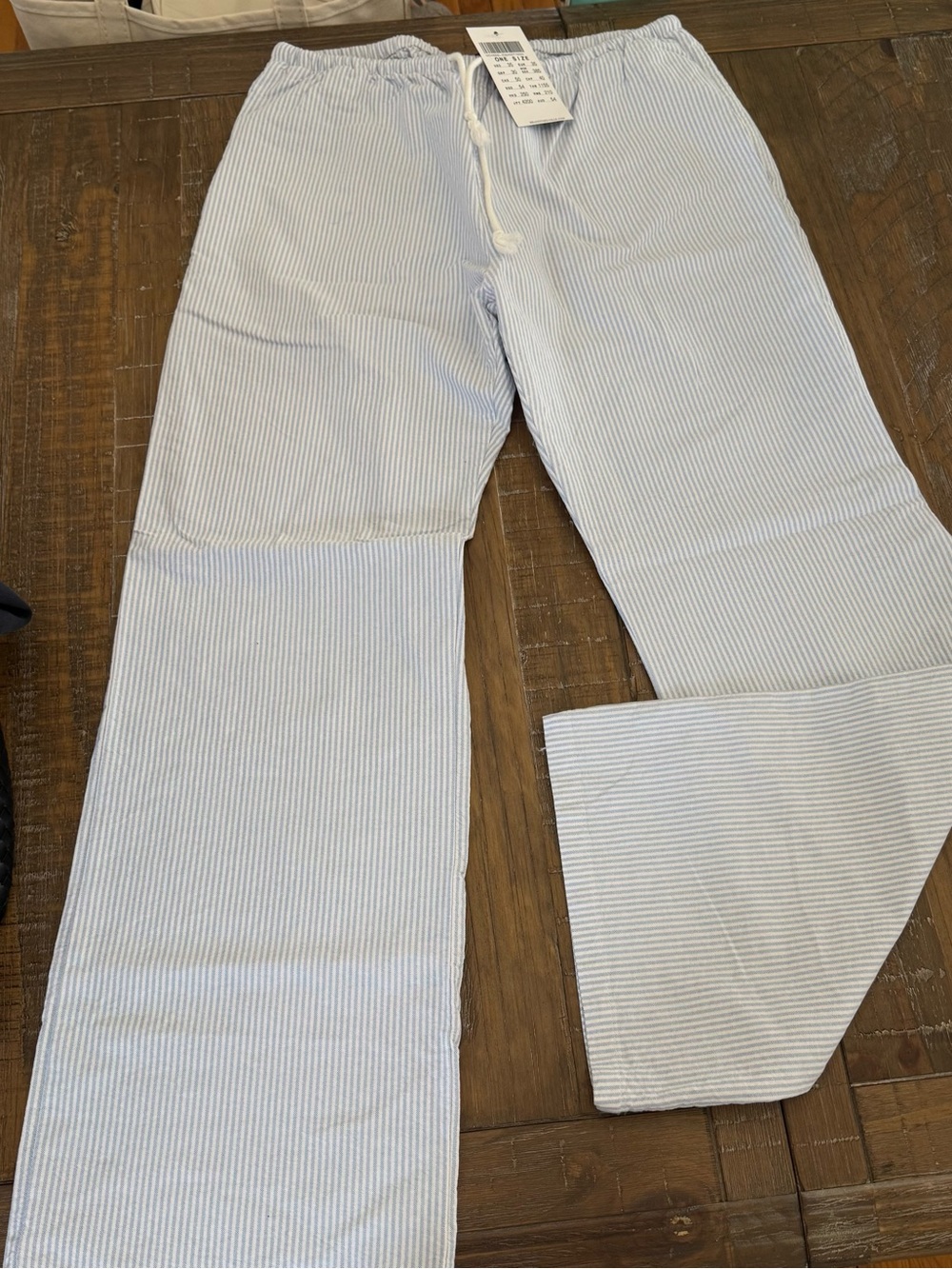 Brandy Melville Light Blue & White Striped Drawstring pants linen